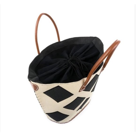 LARGE Diamond straw tan black tote bag NWT Summer beach pool farmer's market new - Picture 12 of 13